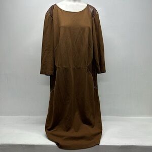Lafayette 148 Dress A-Line Sheath 3/4 Sleeve Leather Pockets Brown Plus Size 18W